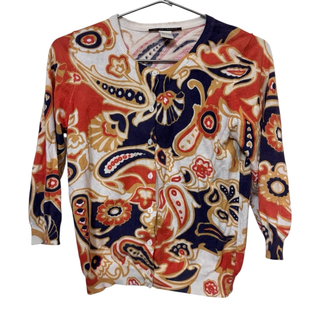 High End For the Republic Button Down Women’s M Colorful Paisley Sweater MINTY